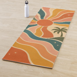 Retro 70s Zonsondergang Golven & Palmboom Esthetie Yogamat