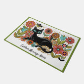 Retro 70s Zwarte Kat Bloem Personalized Design Deurmat (Schuin)