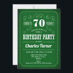 Retro 70th Birthday Party - Green White Kaart<br><div class="desc">70e verjaardag uitnodiging voor mannen en vrouwen. Elegant nodigt kaart in groen met retro typografiemanuscriptdoopvont uit. Cheers tot 70 jaar! Kan op elke leeftijd worden aangepast. Ideaal voor een mijlpaal op de dag van de volwassen dag.</div>