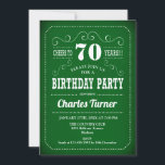 Retro 70th Birthday Party - Green White Kaart<br><div class="desc">70e verjaardag uitnodiging voor mannen en vrouwen. Elegant nodigt kaart in groen met retro typografiemanuscriptdoopvont uit. Cheers tot 70 jaar! Kan op elke leeftijd worden aangepast. Ideaal voor een mijlpaal op de dag van de volwassen dag.</div>