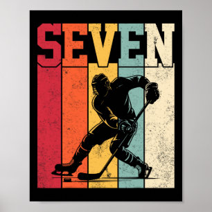 Retro 7e verjaardag voor 7-jarige ijshockeyliefheb poster