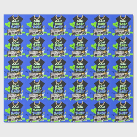 Retro 80/90's Hip Hop Baby shower  Cadeaupapier (Vlak)