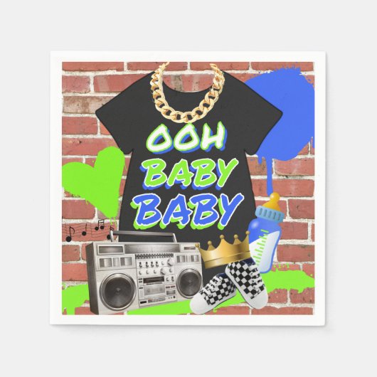Retro 80/90's Hip Hop Baby shower Napkins Servet (Voorkant)