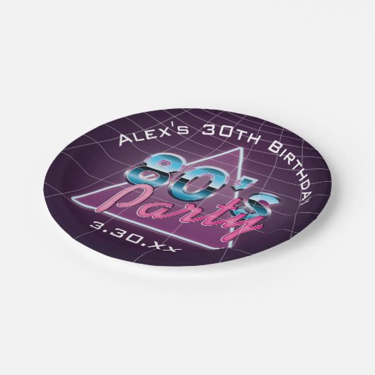 Retro 80-Bord voor partijpapier Papieren Bordje (Gekanteld)