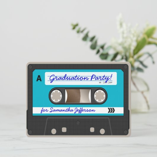 Retro 80 Cassettebandje Graduation Party Kaart (Staand voorkant)