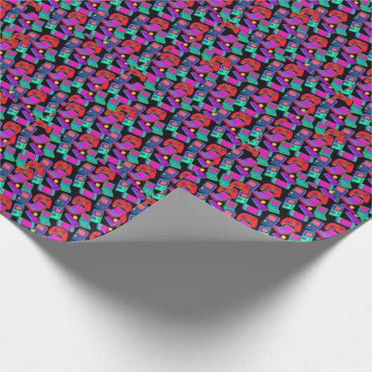 Retro  80-gamerontwerp cadeaupapier (Hoek)