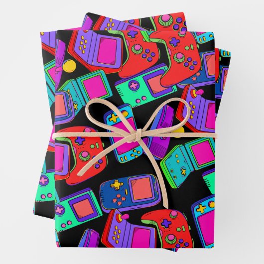 Retro  80-gamerontwerp inpakpapier vel (In situ)