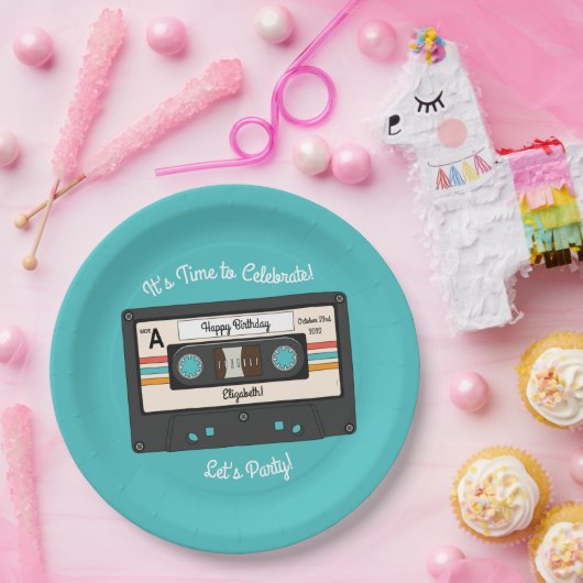 Retro 80's 90 Cassettebandje Music Birthday Party Papieren Bordje (Feest)