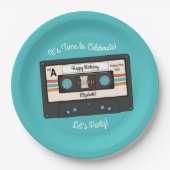 Retro 80's 90 Cassettebandje Music Birthday Party Papieren Bordje (Voorkant)