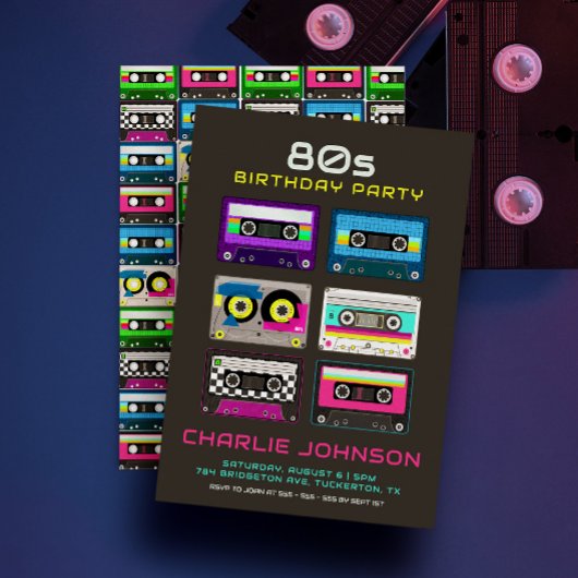 Retro 80s 90s Funky Neon Cassettebandje Verjaardag Kaart