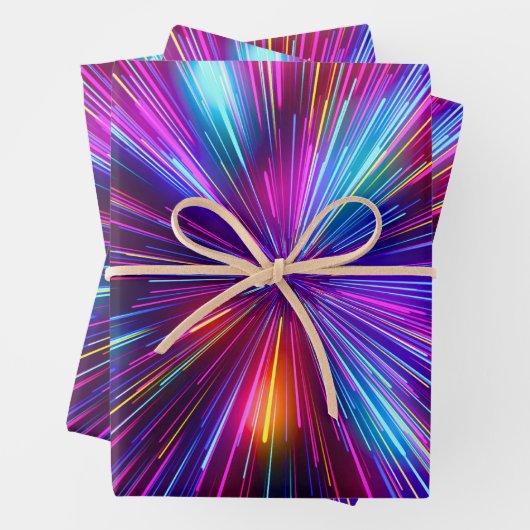 Retro 80s 90s Helder Roze Neon Gloeiende Lasers Inpakpapier Vel (In situ)