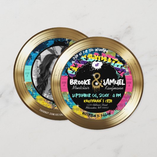 Retro 80's 90's Hip Hop Photo Gold Record Wedding Kaart (Voorkant / Achterkant)