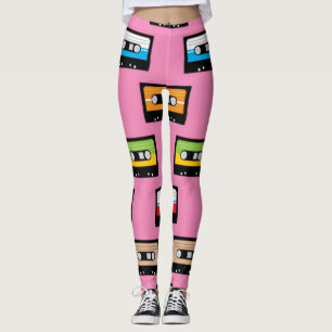 Retro 80s 90s Kleurrijke Cassettebandjes Roze Patr Leggings
