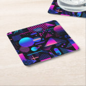 Retro 80's 90's Memphis Geometrisch Kartonnen Onderzetters (Schuin)