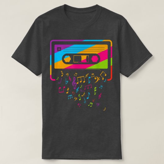 Retro  80's 90's Muzieknoten Cassettebandje T-shirt (Design voorkant)