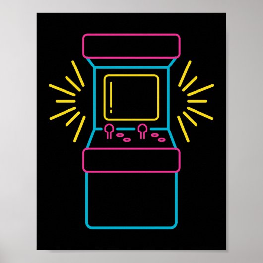 Retro 80s 90s Neon Arcade Machine Arcade Cabinet Poster (Voorkant)