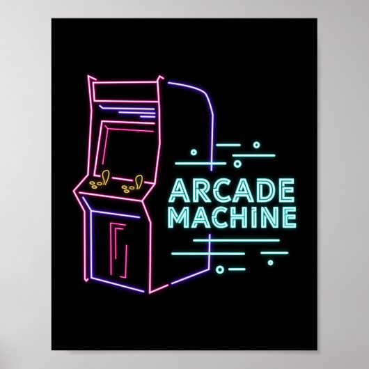 Retro 80s 90s Neon Arcade Machine Arcade Cabinet Poster (Voorkant)