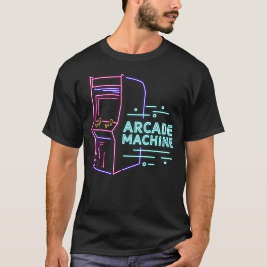 Retro 80s 90s Neon Arcade Machine Arcade Cabinet T-shirt (Voorkant)