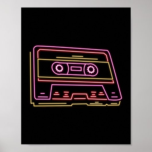 Retro 80s 90s Neon Cassettebandje Ghettobaster Poster (Voorkant)