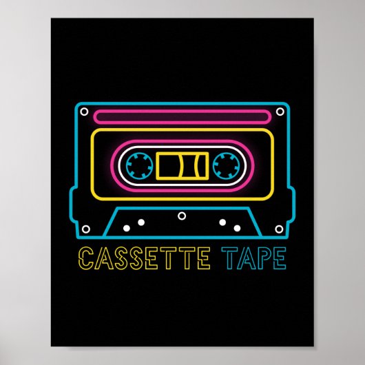 Retro 80s 90s Neon Cassettebandje Ghettobaster Poster (Voorkant)
