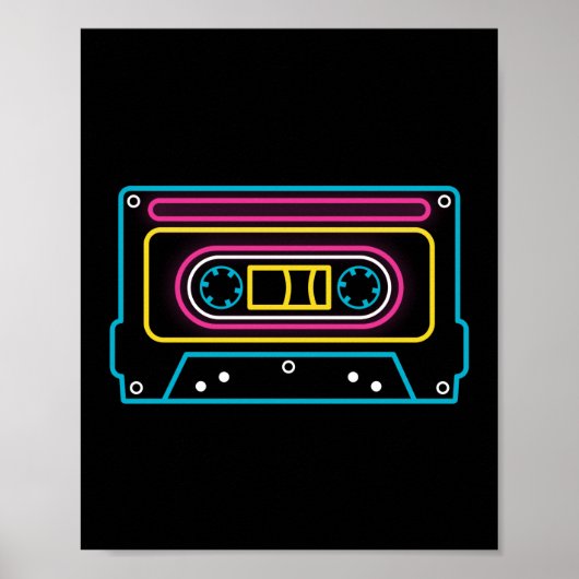 Retro 80s 90s Neon Cassettebandje Ghettobaster Poster (Voorkant)