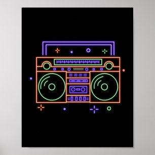 Retro 80s 90s Neon Radio Ghettoblaster Boombox Poster