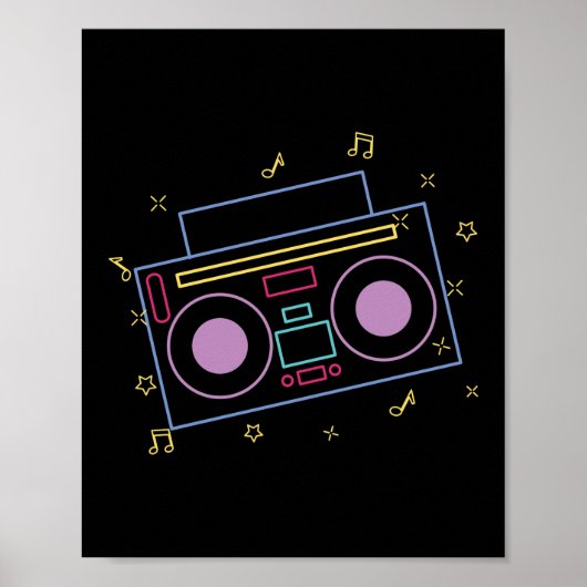 Retro 80s 90s Neon Radio Ghettoblaster Boombox Poster (Voorkant)