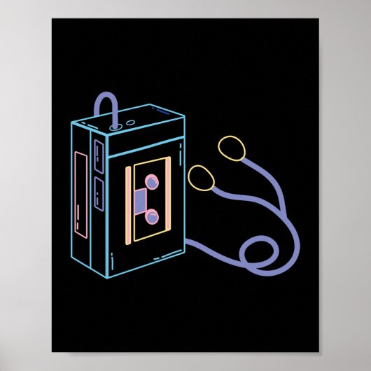 Retro 80s 90s Neon Walkman Poster (Voorkant)