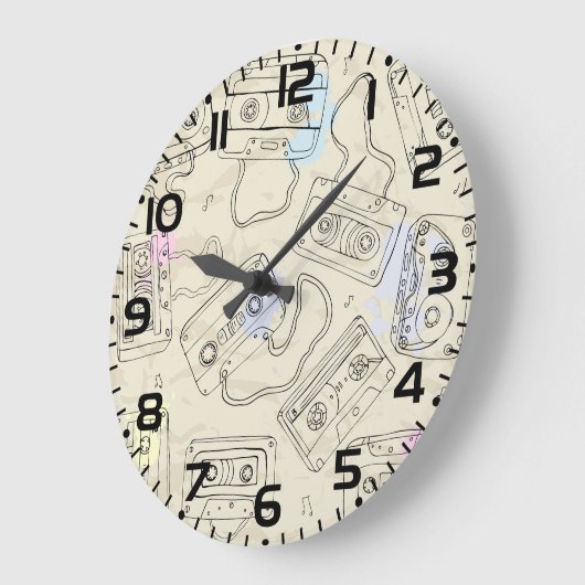 Retro 80s 90s Nostalgic Cassette Mix Tape Pattern Grote Klok (Hoek)