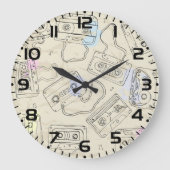 Retro 80s 90s Nostalgic Cassette Mix Tape Pattern Grote Klok (Voorkant)