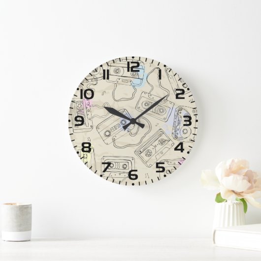 Retro 80s 90s Nostalgic Cassette Mix Tape Pattern Grote Klok (Huis)