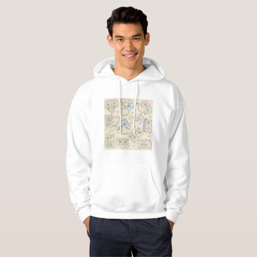 Retro 80s 90s Nostalgic Cassette Mix Tape Pattern Hoodie (Voorkant volledig)