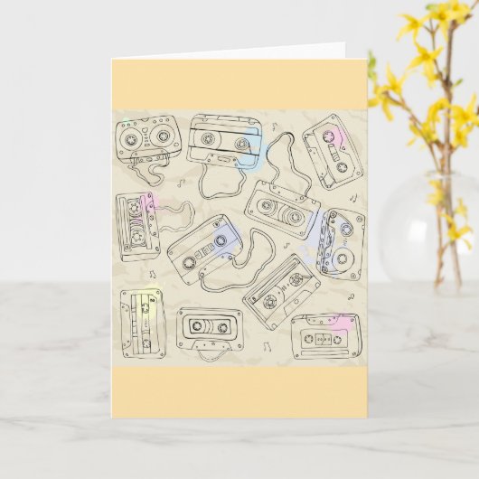 Retro 80s 90s Nostalgic Cassette Mix Tape Pattern Kaart (Gele Bloem)