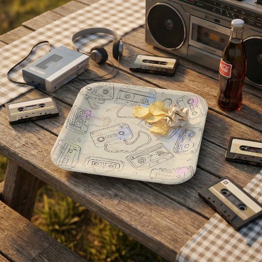 Retro 80s 90s Nostalgic Cassette Mix Tape Pattern Papieren Bordje