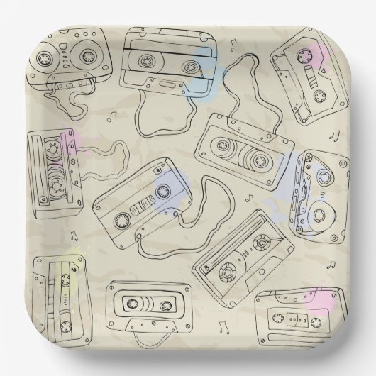Retro 80s 90s Nostalgic Cassette Mix Tape Pattern Papieren Bordje (Voorkant)