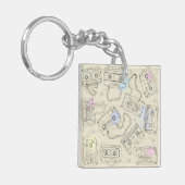 Retro 80s 90s Nostalgic Cassette Mix Tape Pattern Sleutelhanger (Voorkant Links)