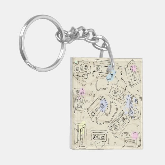 Retro 80s 90s Nostalgic Cassette Mix Tape Pattern Sleutelhanger (Voorkant Links)