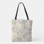 Retro 80s 90s Nostalgic Cassette Mix Tape Pattern Tote Bag (Achterkant)