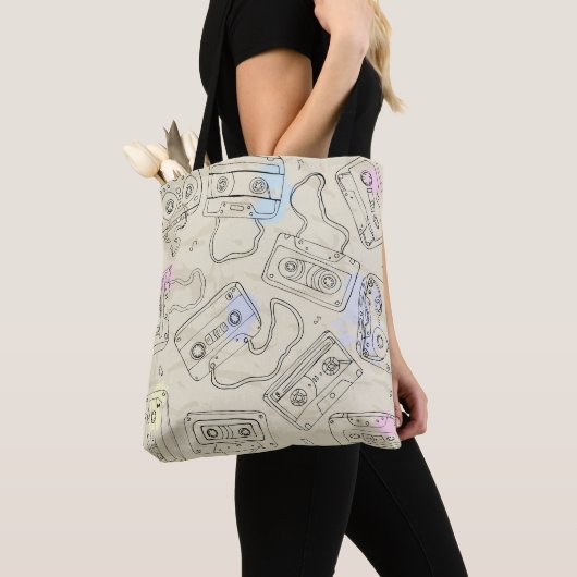 Retro 80s 90s Nostalgic Cassette Mix Tape Pattern Tote Bag (Dichtbij)