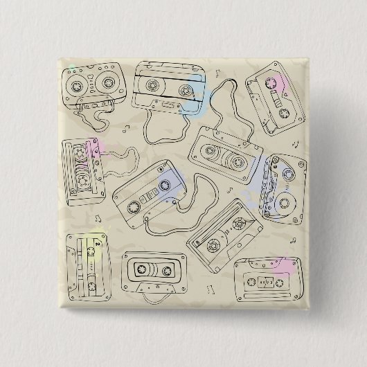 Retro 80s 90s Nostalgic Cassette Mix Tape Pattern Vierkante Button 5,1 Cm (Voorkant)