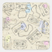 Retro 80s 90s Nostalgic Cassette Mix Tape Pattern Vierkante Sticker (Voorkant)