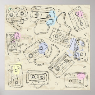 Retro 80s 90s Nostalgische Cassette Mix Tape Patro Poster