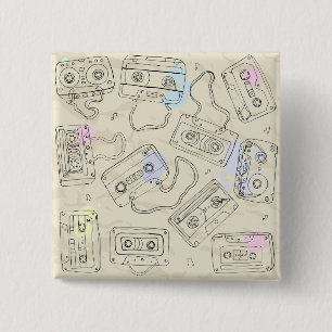 Retro 80s 90s nostalgische cassette-mix-tape-patro vierkante button 5,1 cm