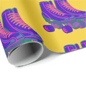 Retro 80s 90s Roller Schaatsen Patroon in Geel Cadeaupapier (Rol Hoek)