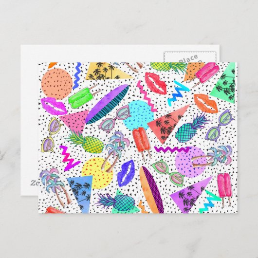 Retro 80's '90's 'Summer Beach Collage Pattern' Briefkaart (Voorkant / Achterkant)