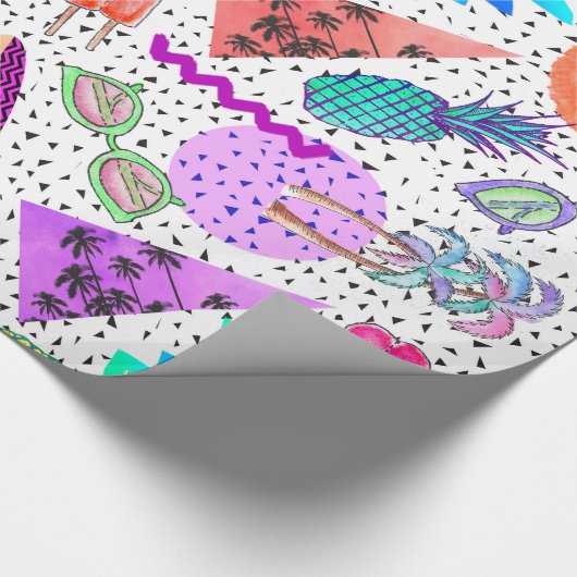 Retro 80's '90's 'Summer Beach Collage Pattern' Cadeaupapier (Hoek)