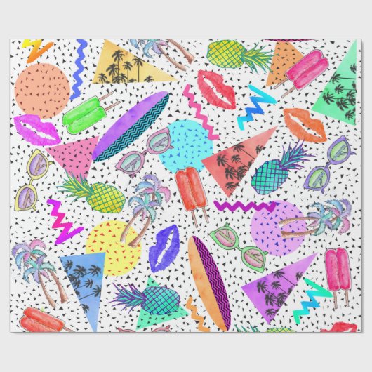 Retro 80's '90's 'Summer Beach Collage Pattern' Cadeaupapier (Vlak)