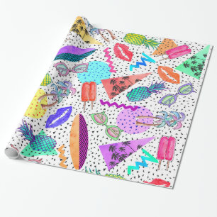Retro 80's '90's 'Summer Beach Collage Pattern' Cadeaupapier