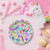 Retro 80's '90's 'Summer Beach Collage Pattern' Papieren Bordje (Feest)