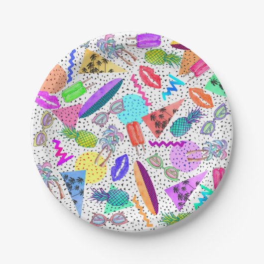Retro 80's '90's 'Summer Beach Collage Pattern' Papieren Bordje (Voorkant)